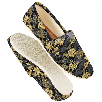 Black And Gold Tropical Pattern Print Casual Shoes