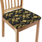 Black And Gold Tropical Pattern Print Chair Cushion Cover