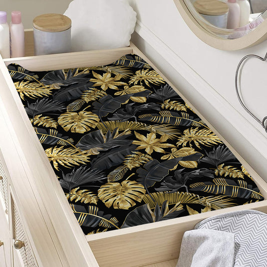 Black And Gold Tropical Pattern Print Changing Pad Cover