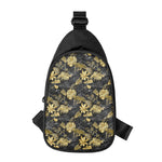 Black And Gold Tropical Pattern Print Chest Bag