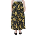 Black And Gold Tropical Pattern Print Chiffon Maxi Skirt