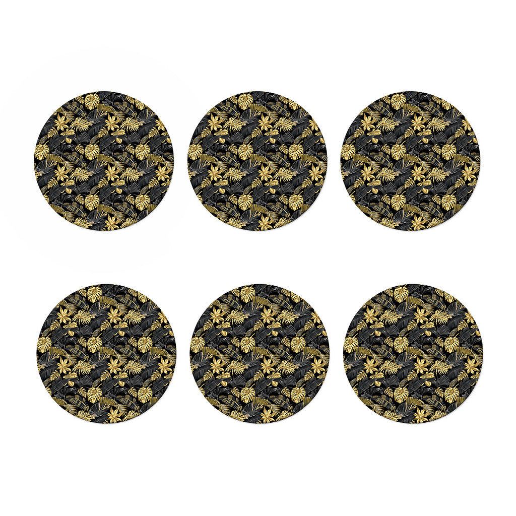 Black And Gold Tropical Pattern Print Coaster Set