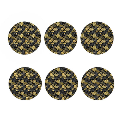 Black And Gold Tropical Pattern Print Coaster Set