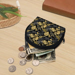 Black And Gold Tropical Pattern Print Coin Purse