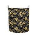 Black And Gold Tropical Pattern Print Collapsible Laundry Basket