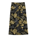 Black And Gold Tropical Pattern Print Cotton Front Slit Maxi Skirt