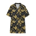 Black And Gold Tropical Pattern Print Cotton Hawaiian Shirt