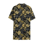 Black And Gold Tropical Pattern Print Cotton Hawaiian Shirt