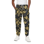 Black And Gold Tropical Pattern Print Cotton Pants