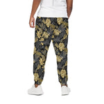 Black And Gold Tropical Pattern Print Cotton Pants
