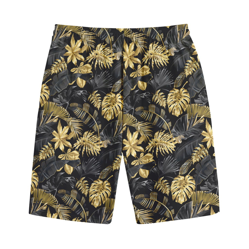 Black And Gold Tropical Pattern Print Cotton Shorts
