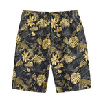 Black And Gold Tropical Pattern Print Cotton Shorts