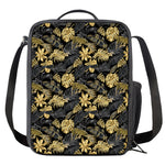 Black And Gold Tropical Pattern Print Crossbody Lunch Bag