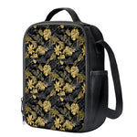 Black And Gold Tropical Pattern Print Crossbody Lunch Bag