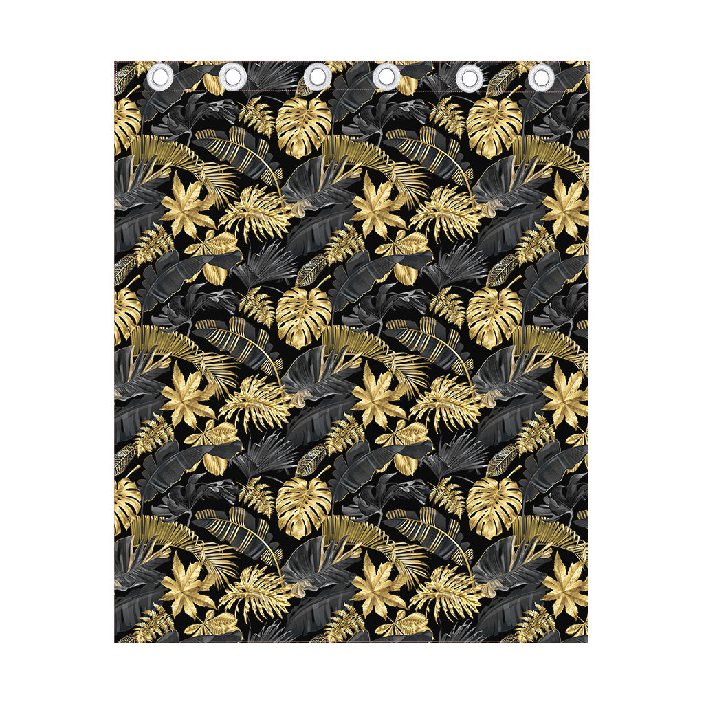 Black And Gold Tropical Pattern Print Curtain