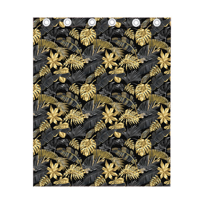 Black And Gold Tropical Pattern Print Curtain