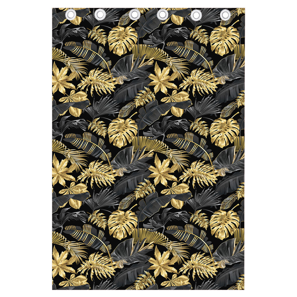 Black And Gold Tropical Pattern Print Curtain