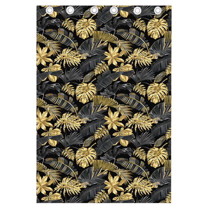 Black And Gold Tropical Pattern Print Curtain