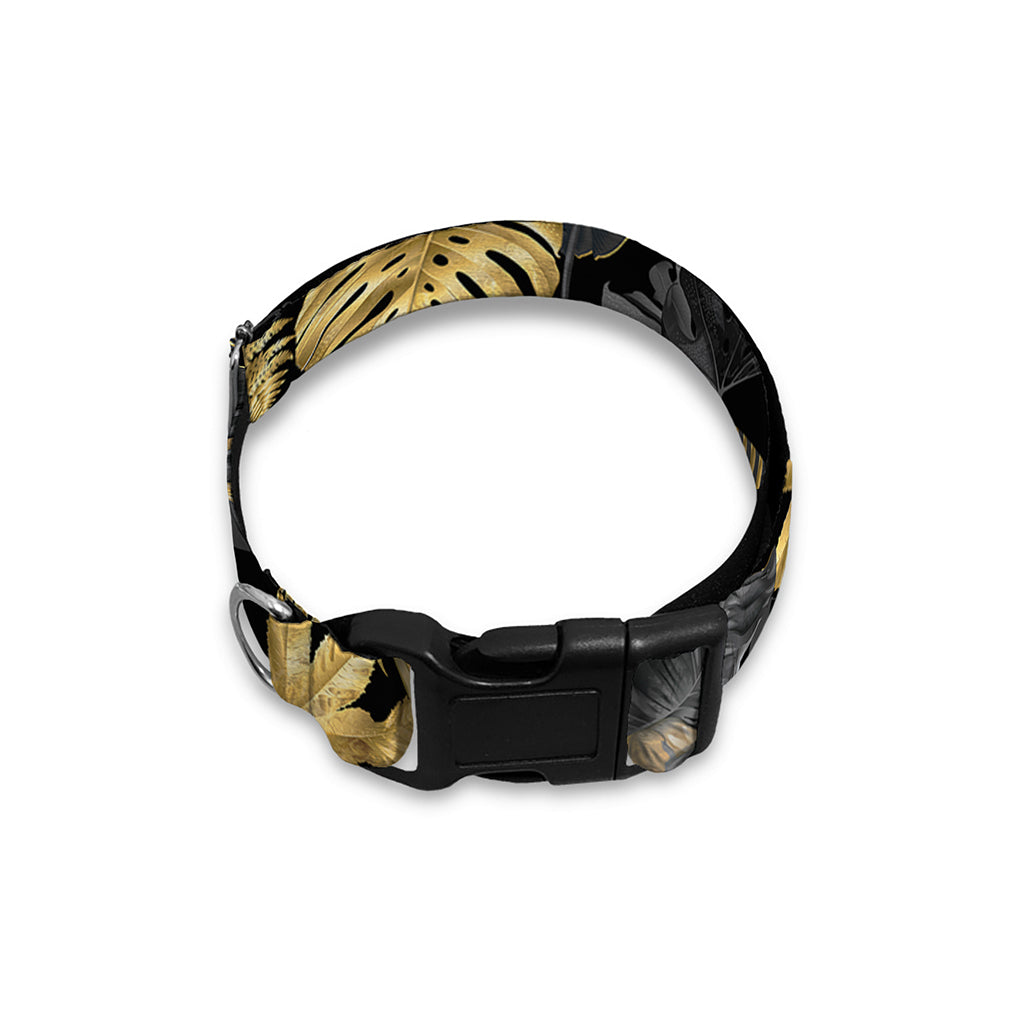 Black And Gold Tropical Pattern Print Dog Collar