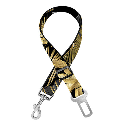 Black And Gold Tropical Pattern Print Dog Seat Belt