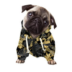 Black And Gold Tropical Pattern Print Dog Zip Up Hoodie