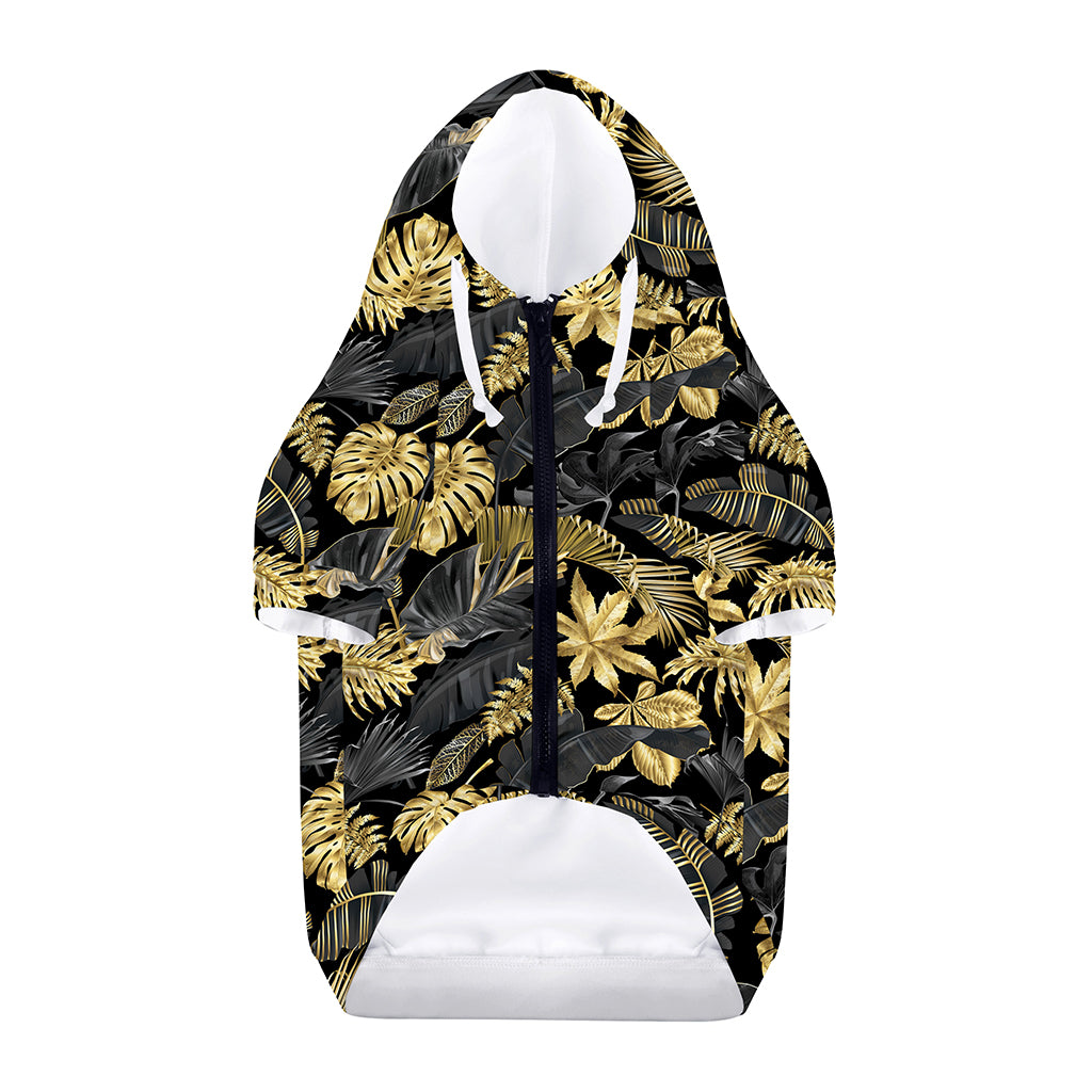 Black And Gold Tropical Pattern Print Dog Zip Up Hoodie