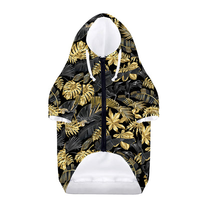 Black And Gold Tropical Pattern Print Dog Zip Up Hoodie