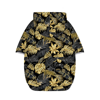 Black And Gold Tropical Pattern Print Dog Zip Up Hoodie