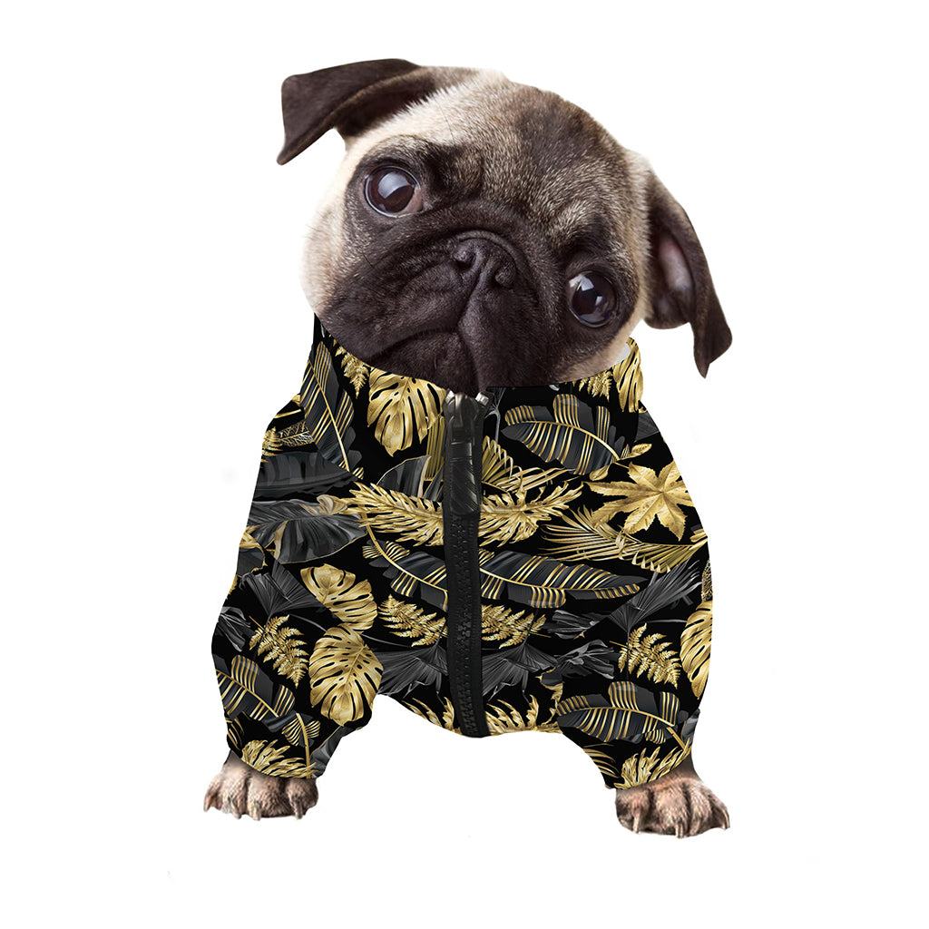 Black And Gold Tropical Pattern Print Dog Zip Up Jacket