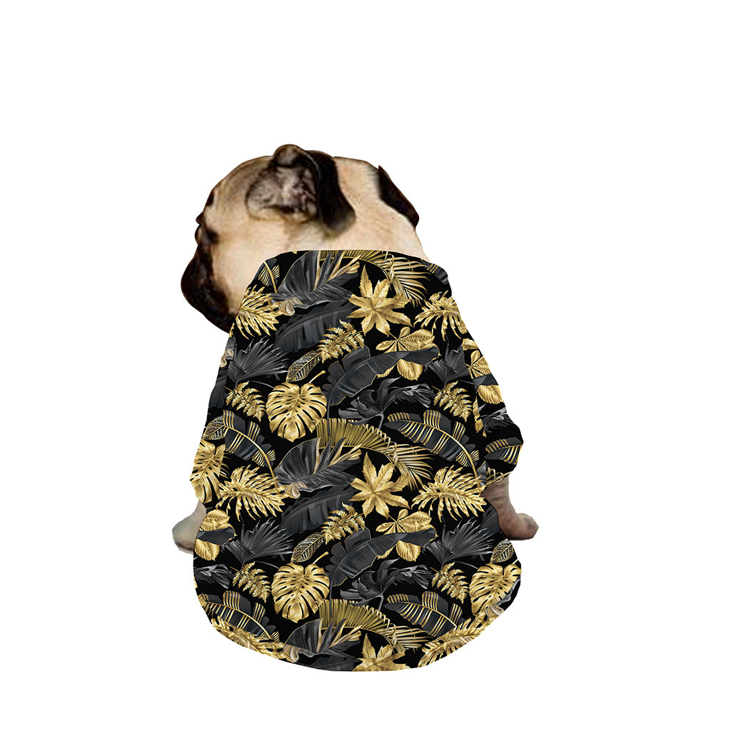 Black And Gold Tropical Pattern Print Dog Zip Up Jacket