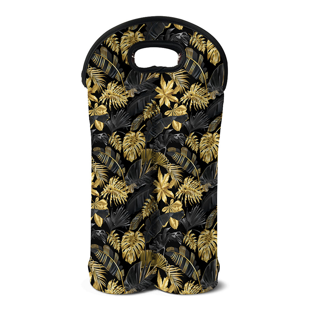 Black And Gold Tropical Pattern Print Double Neoprene Wine Tote