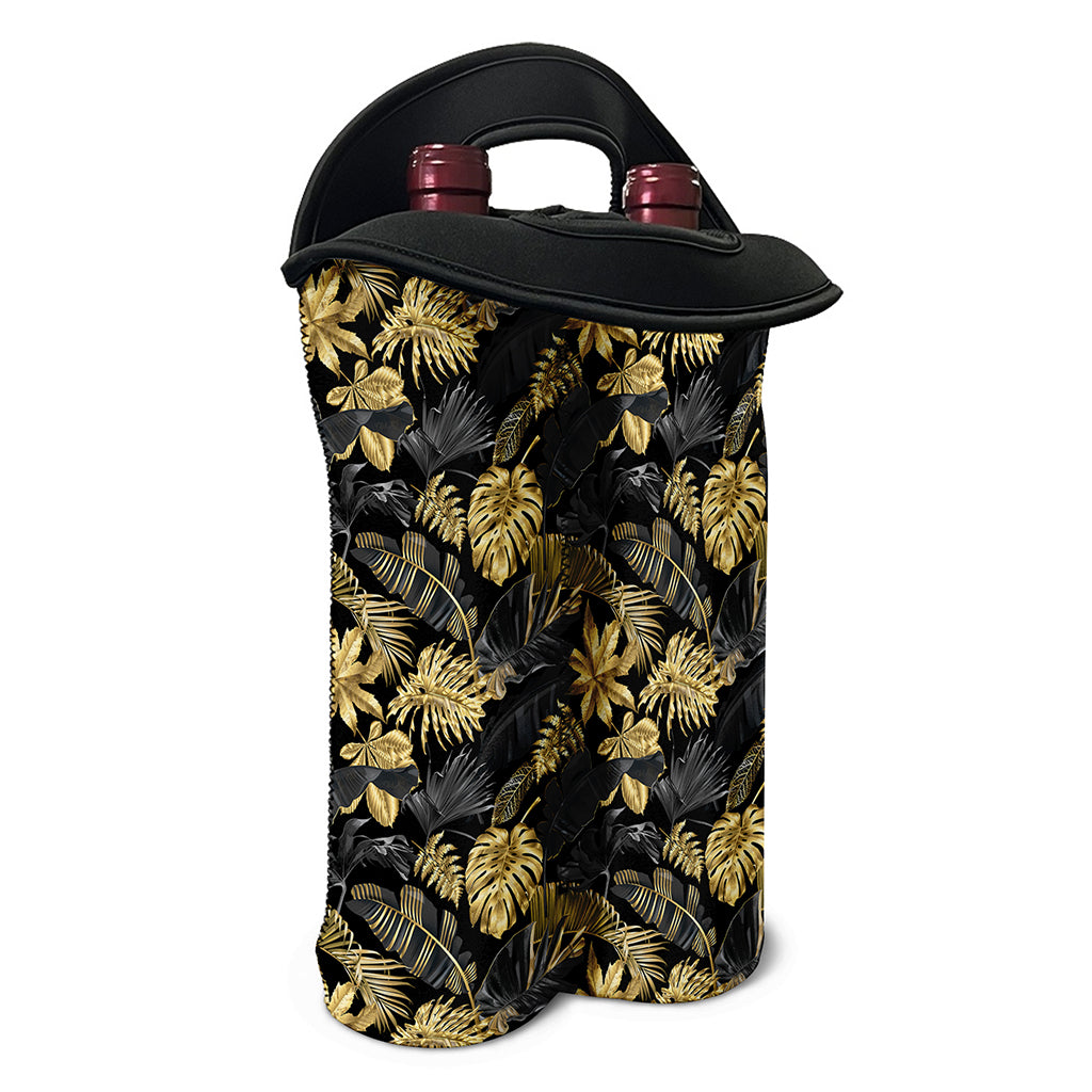 Black And Gold Tropical Pattern Print Double Neoprene Wine Tote