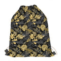 Black And Gold Tropical Pattern Print Drawstring Bag
