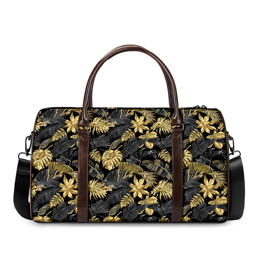 Black And Gold Tropical Pattern Print Duffle Bag