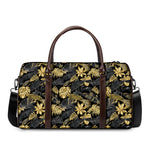 Black And Gold Tropical Pattern Print Duffle Bag