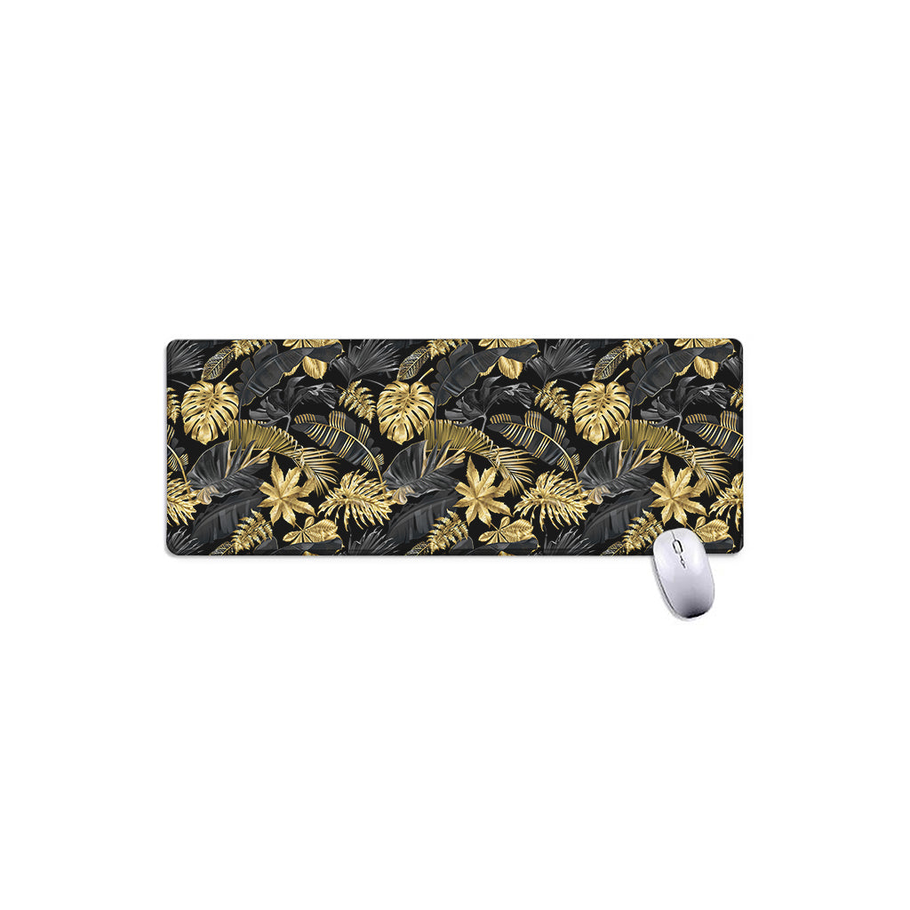 Black And Gold Tropical Pattern Print Extended Mouse Pad