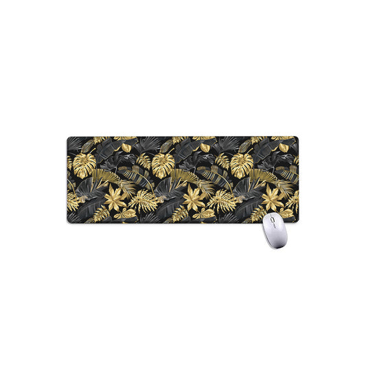 Black And Gold Tropical Pattern Print Extended Mouse Pad