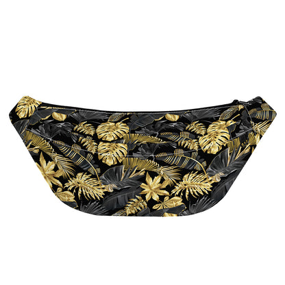 Black And Gold Tropical Pattern Print Fanny Pack