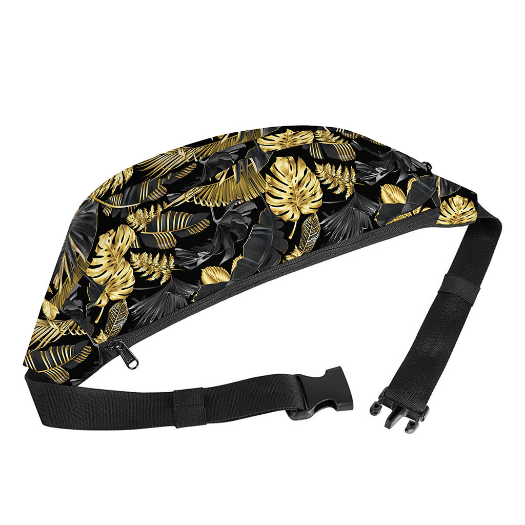 Black And Gold Tropical Pattern Print Fanny Pack