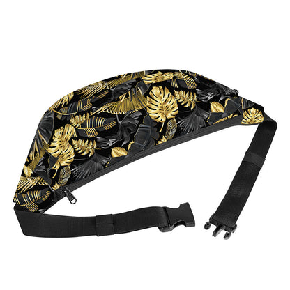 Black And Gold Tropical Pattern Print Fanny Pack