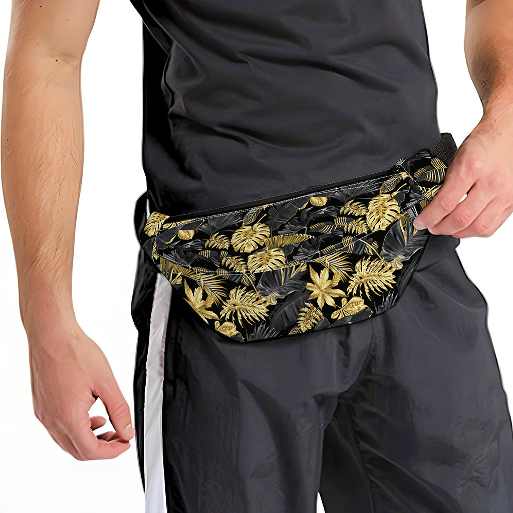 Black And Gold Tropical Pattern Print Fanny Pack
