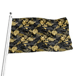 Black And Gold Tropical Pattern Print Flag