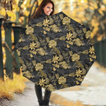 Black And Gold Tropical Pattern Print Foldable Umbrella
