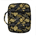 Black And Gold Tropical Pattern Print Front Pocket Bible Bag