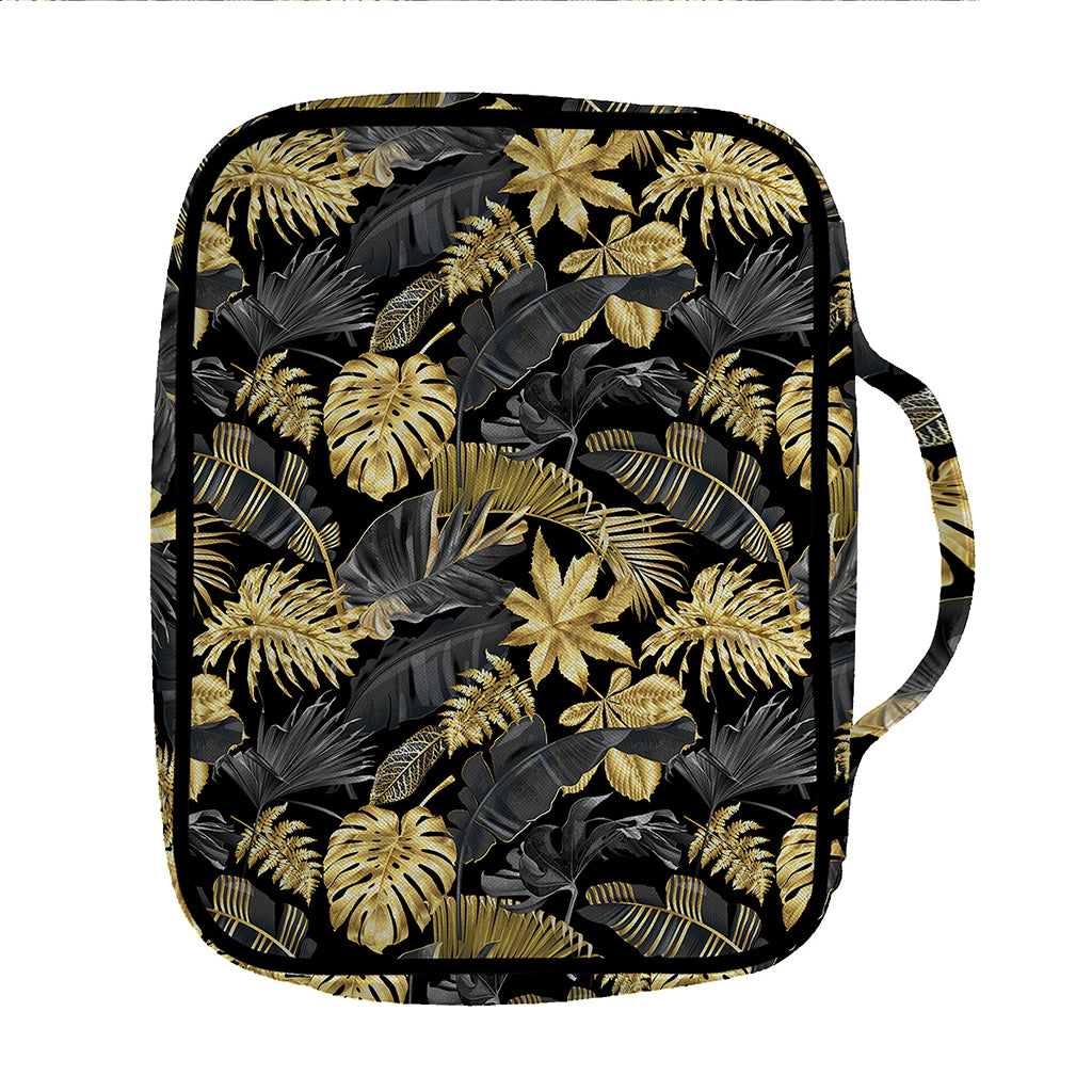 Black And Gold Tropical Pattern Print Front Pocket Bible Bag