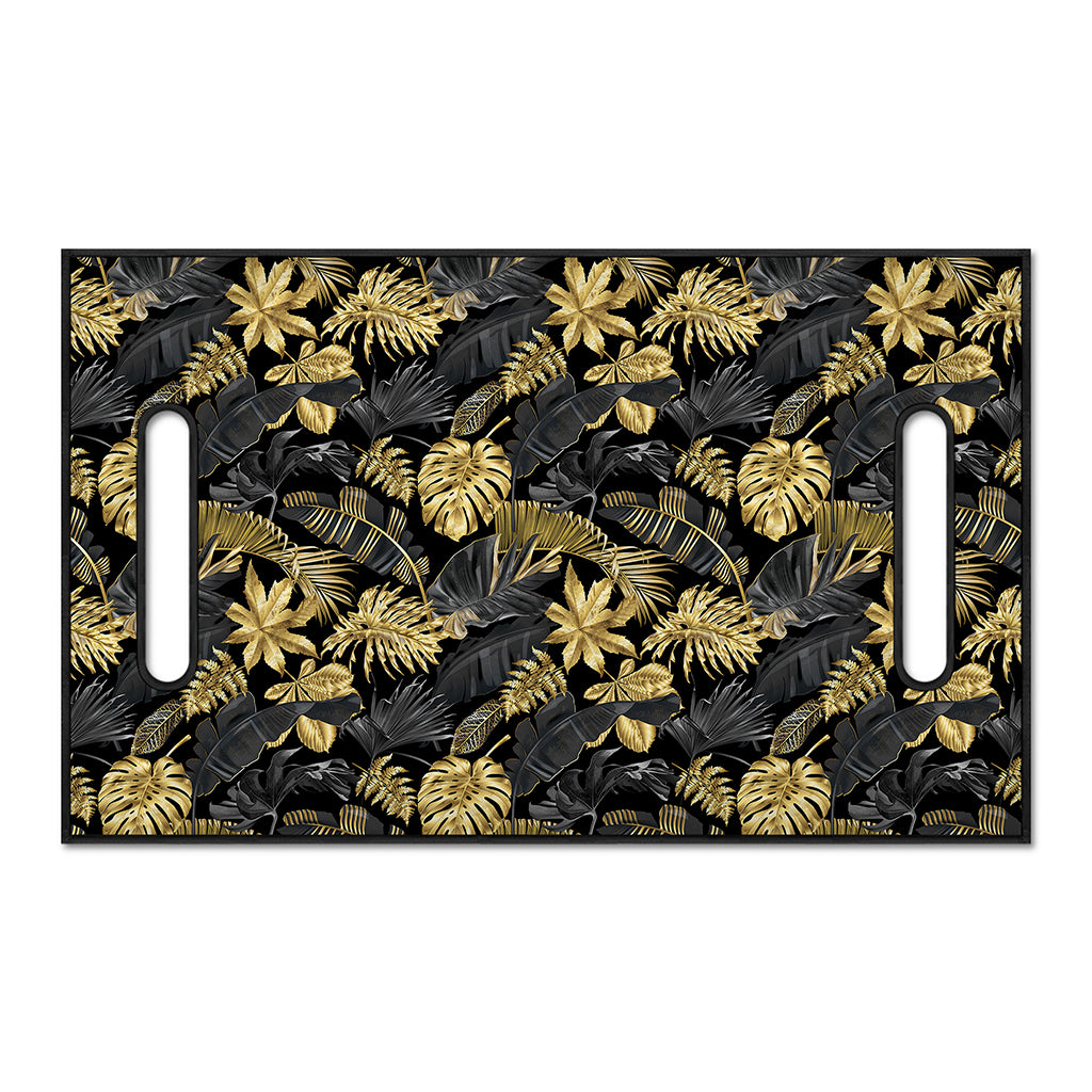 Black And Gold Tropical Pattern Print Golf Cart Seat Cover