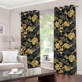 Black And Gold Tropical Pattern Print Grommet Curtains
