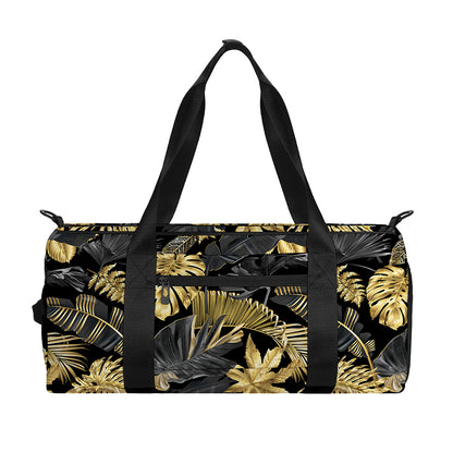 Black And Gold Tropical Pattern Print Gym Bag