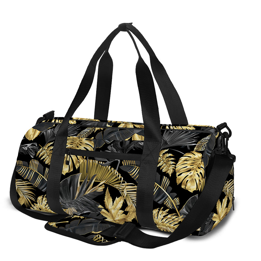 Black And Gold Tropical Pattern Print Gym Bag