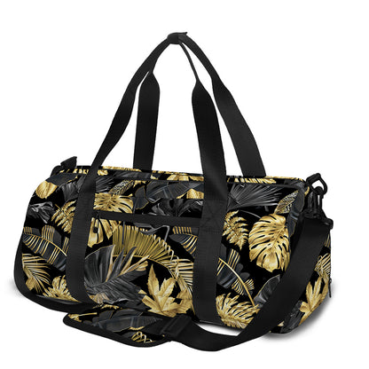 Black And Gold Tropical Pattern Print Gym Bag